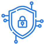 Blue security shield icon with lock and network connections representing secure IBM i integration
