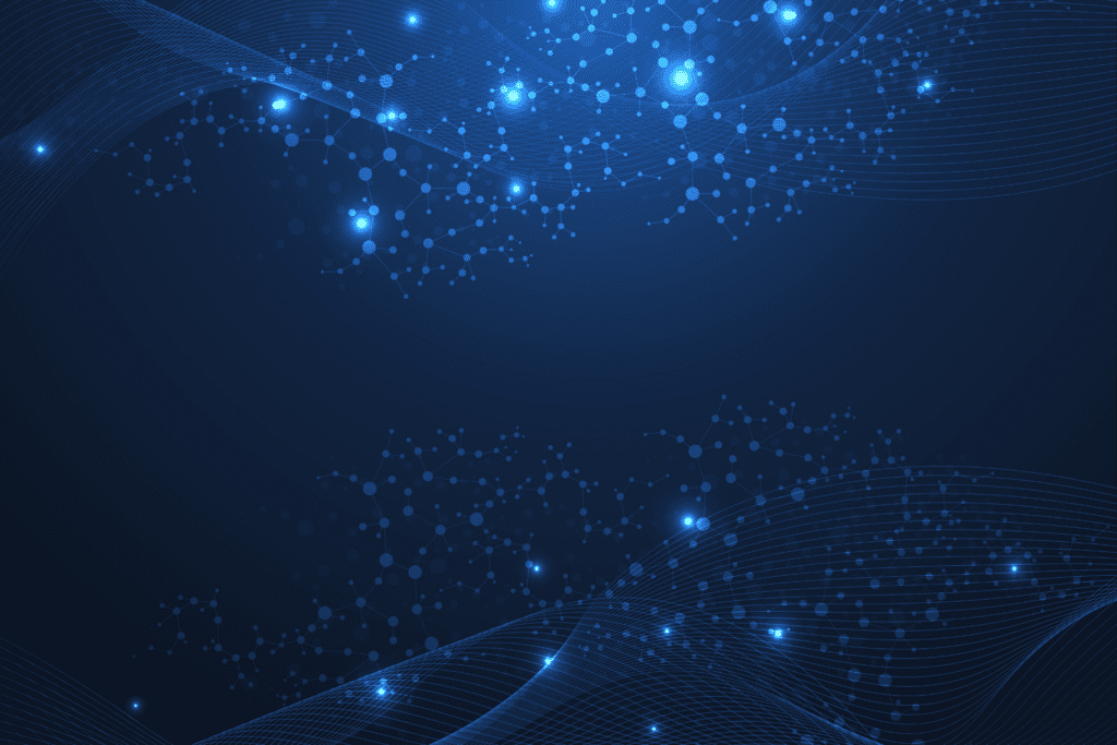 Digital network visualization showing IBM i Okta integration architecture with connected security nodes for enterprise MFA implementation