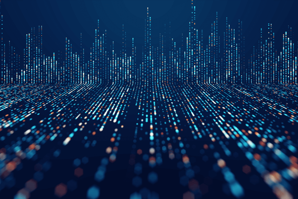 Digital data streams and particles representing comprehensive security monitoring and enterprise-wide visibility for IBM i systems