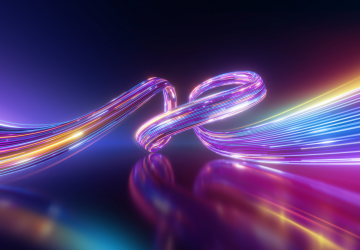 Colorful flowing light streams representing dynamic NPM package integration with IBM i development