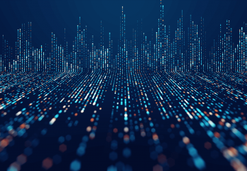 Digital data streams and particles representing comprehensive security monitoring and enterprise-wide visibility for IBM i systems