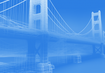 Digital bridge wireframe illustration representing IBM i integration connecting legacy systems to modern applications.