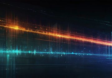 Digital transformation visualization showing IBM i DevOps modernization with flowing data and technology streams