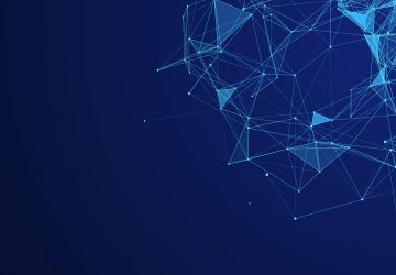 Blue network mesh with connected nodes representing secure API authentication, token-based security, and protected IBM i system integration